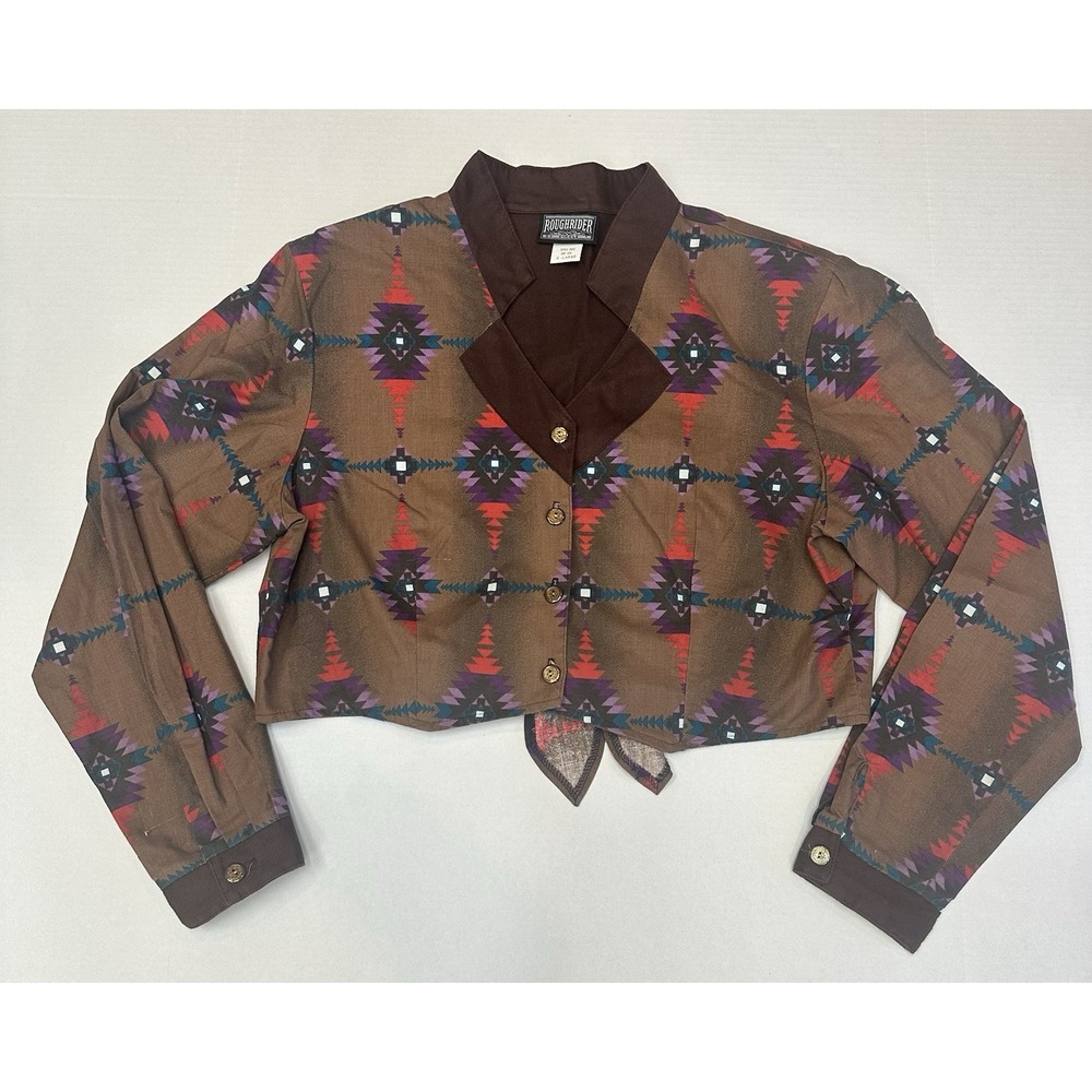 VTG 90s Roughrider Circle T Womens Brown XL Aztex Southwest Cropped Shirt USA